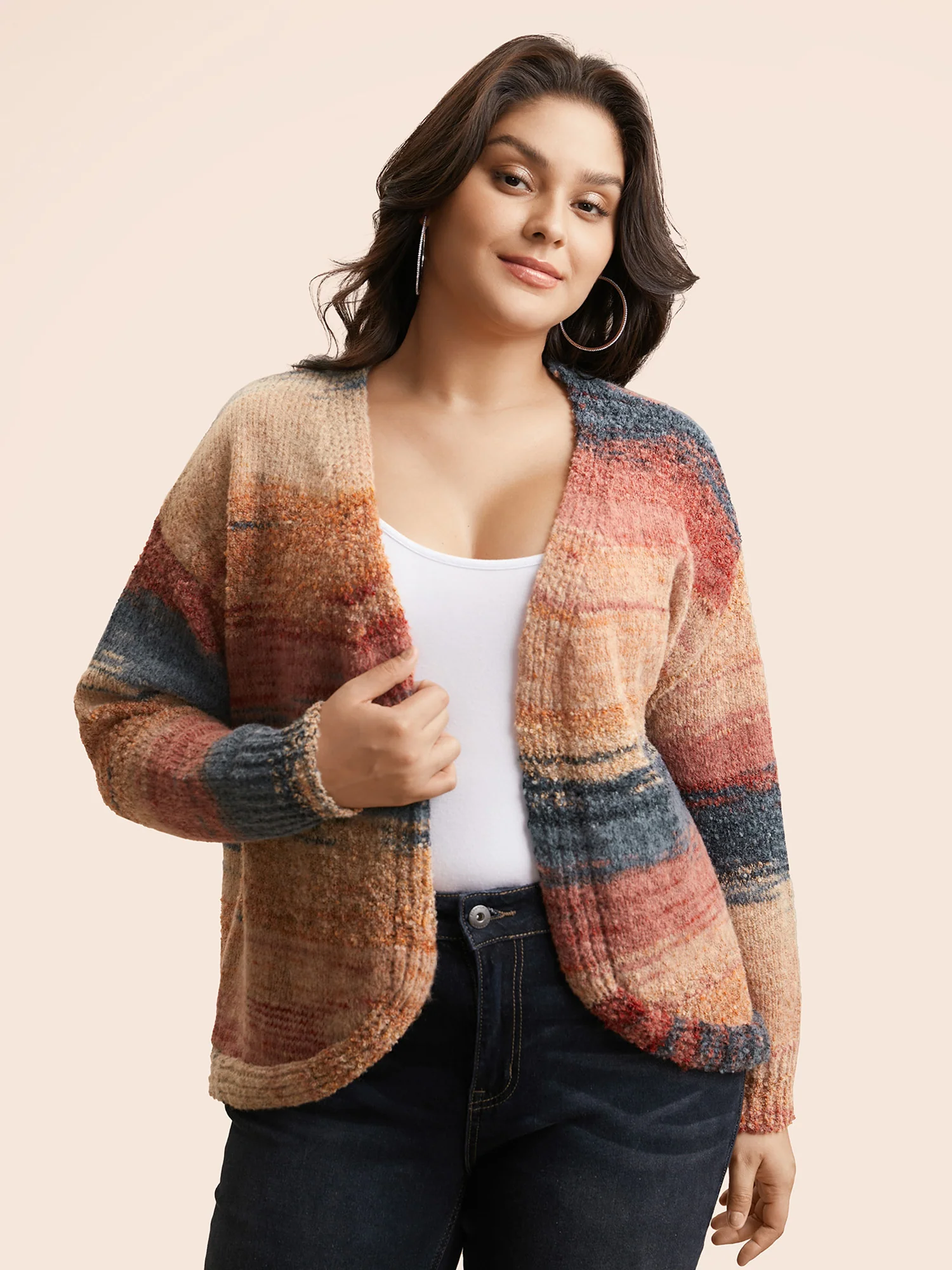 Ombre Open Front Curved Hem Cardigan - Image 4