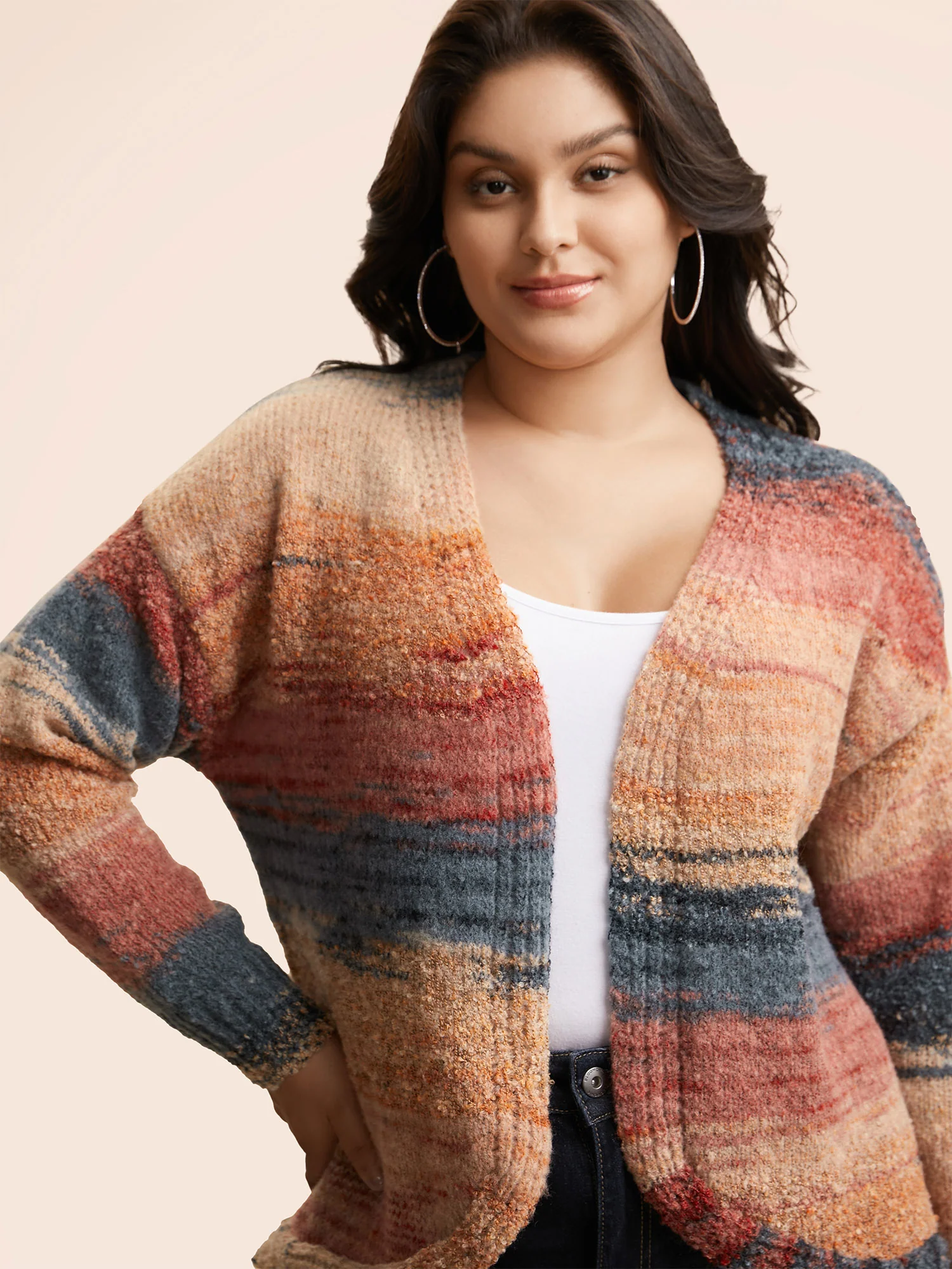 Ombre Open Front Curved Hem Cardigan - Image 5