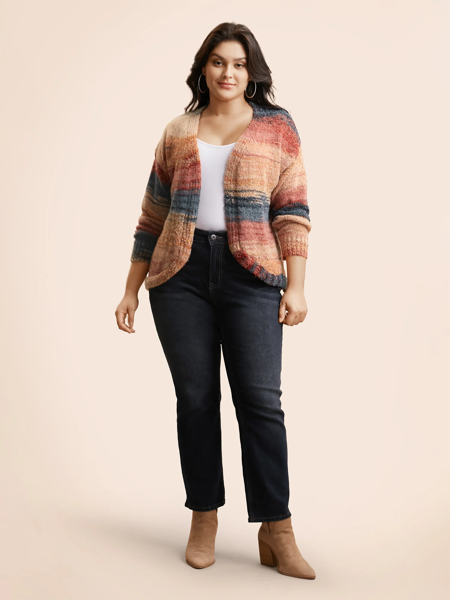 Ombre Open Front Curved Hem Cardigan - Image 7