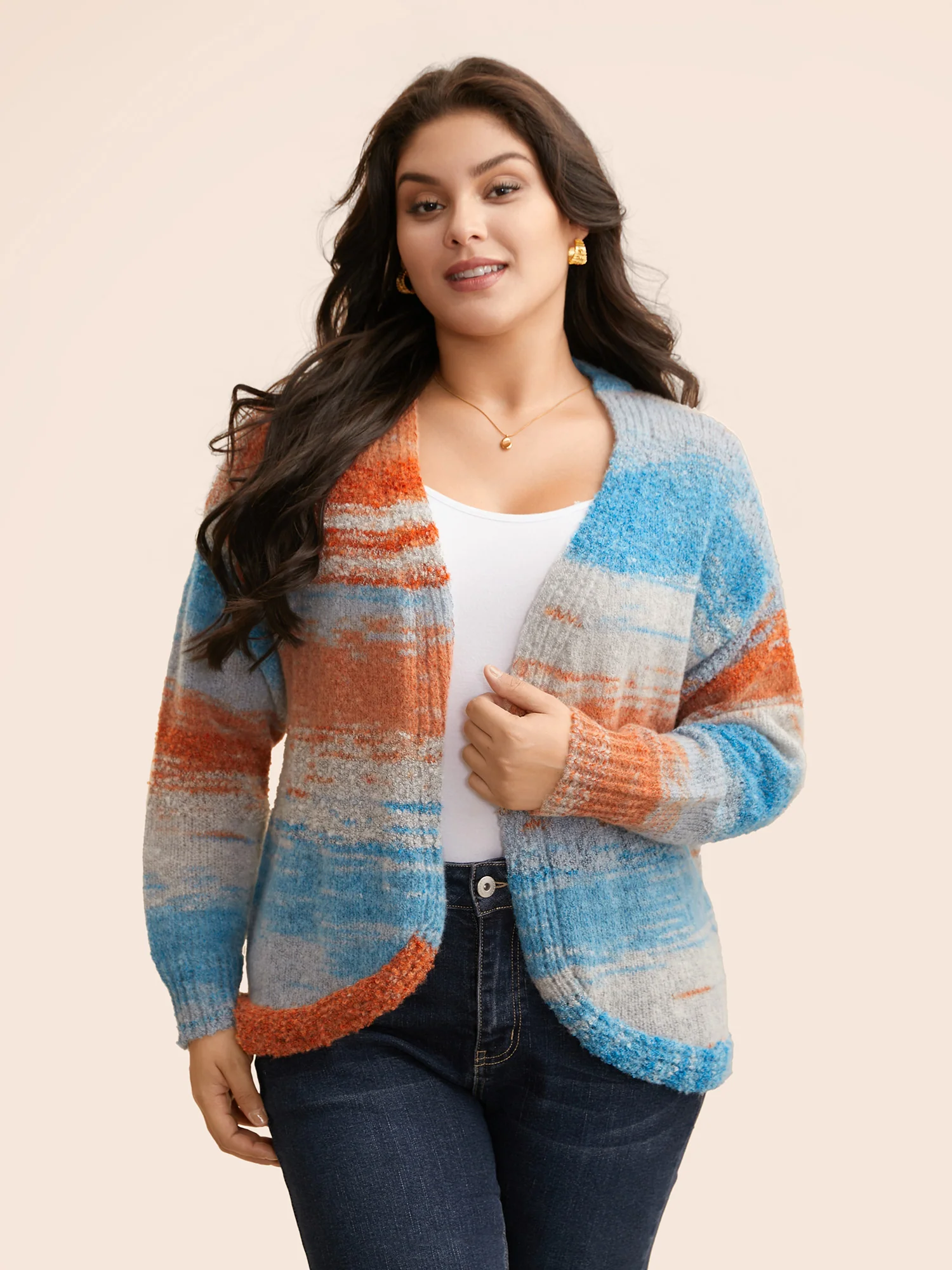 Ombre Open Front Curved Hem Cardigan - Image 8