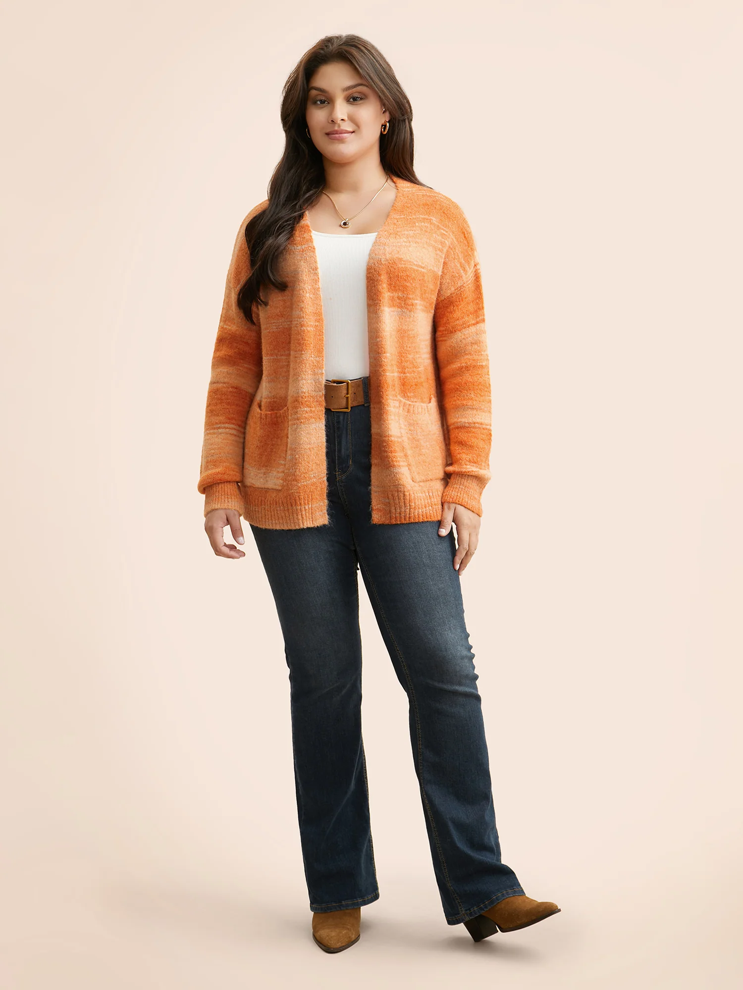 Ombre Patch Pocket Drop Shoulder Cardigan - Image 3