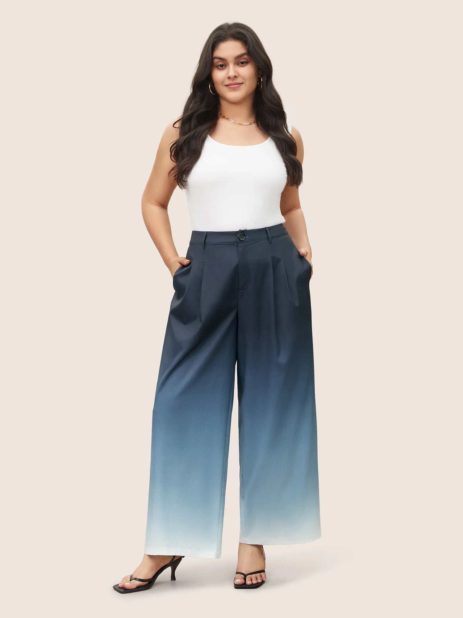 Ombre Pleated High Rise Straight Leg Pants - Image 3