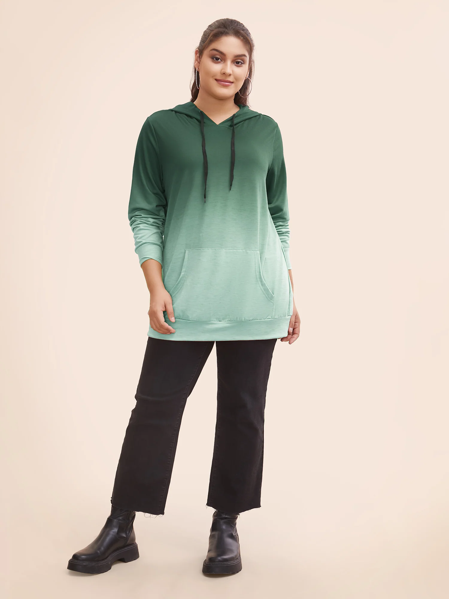 Ombre Pocket Drawstring Hooded Sweatshirt - Image 10