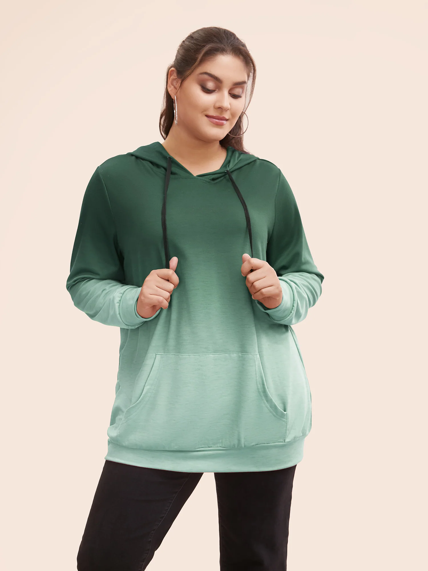 Ombre Pocket Drawstring Hooded Sweatshirt - Image 12