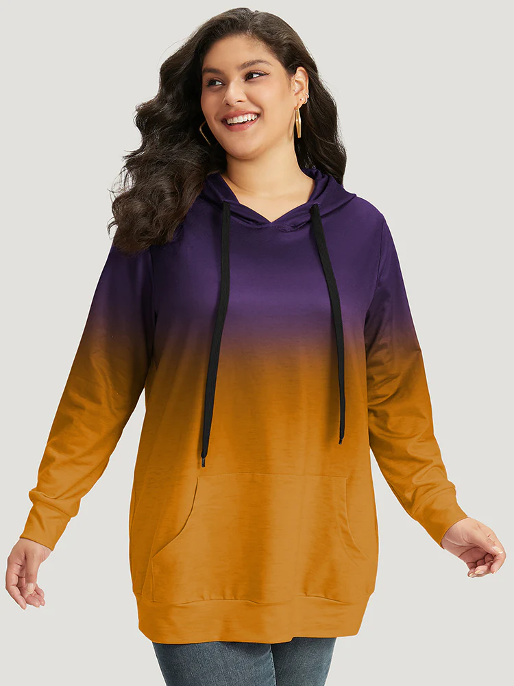 Ombre Pocket Drawstring Hooded Sweatshirt - Image 14