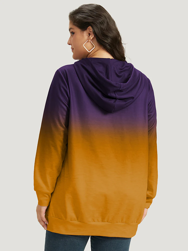 Ombre Pocket Drawstring Hooded Sweatshirt - Image 15