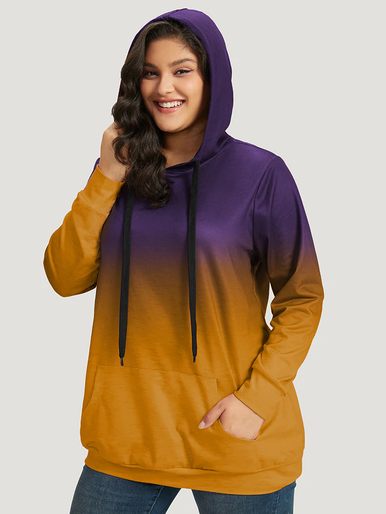 Ombre Pocket Drawstring Hooded Sweatshirt - Image 16