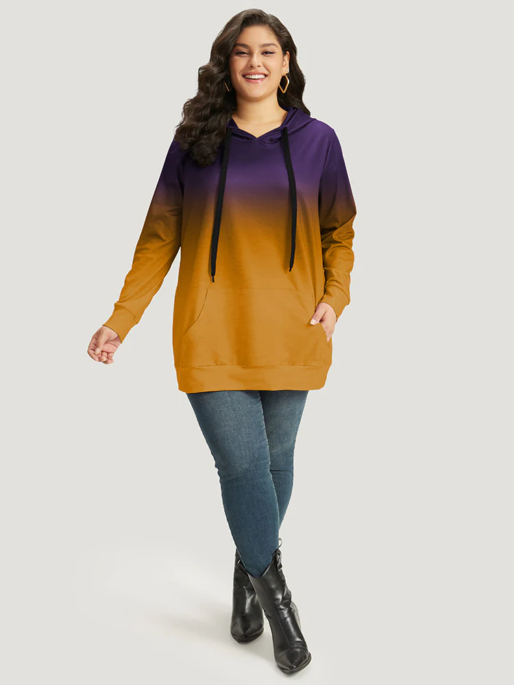 Ombre Pocket Drawstring Hooded Sweatshirt - Image 17