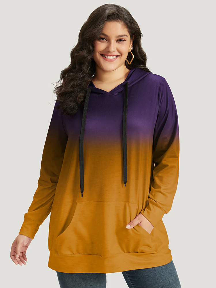 Ombre Pocket Drawstring Hooded Sweatshirt - Image 18