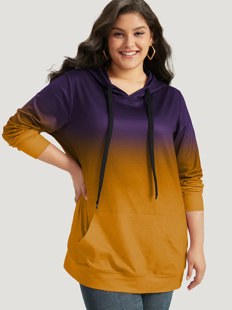 Ombre Pocket Drawstring Hooded Sweatshirt - Image 19