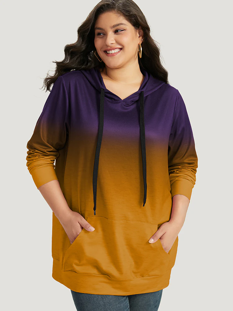 Ombre Pocket Drawstring Hooded Sweatshirt - Image 20