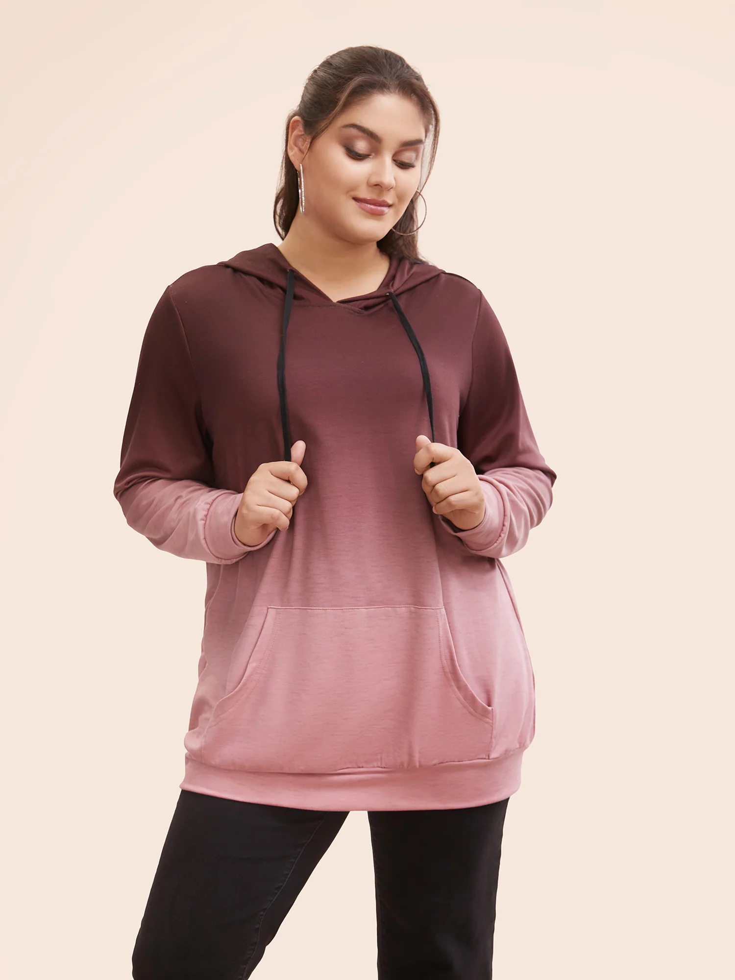 Ombre Pocket Drawstring Hooded Sweatshirt - Image 4