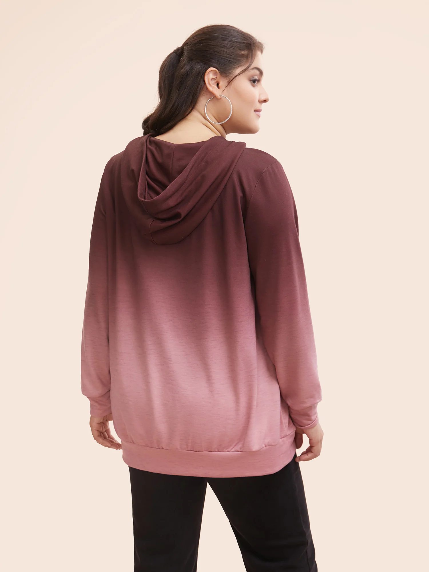 Ombre Pocket Drawstring Hooded Sweatshirt - Image 5