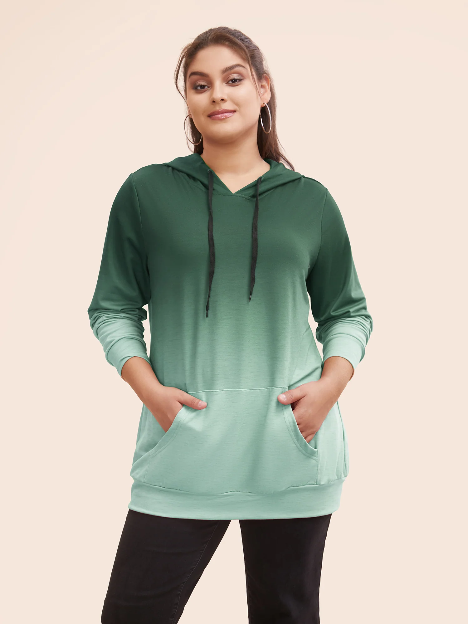 Ombre Pocket Drawstring Hooded Sweatshirt - Image 9