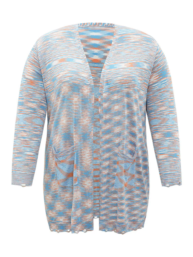 Ombre Pocket Open Front Ripped Hem Cardigan - Image 11
