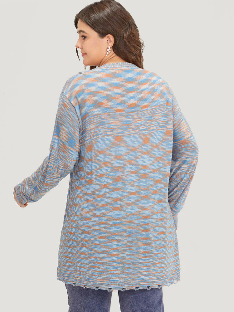Ombre Pocket Open Front Ripped Hem Cardigan - Image 2