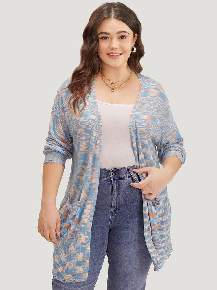 Ombre Pocket Open Front Ripped Hem Cardigan - Image 3