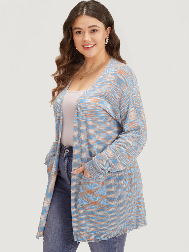 Ombre Pocket Open Front Ripped Hem Cardigan - Image 4