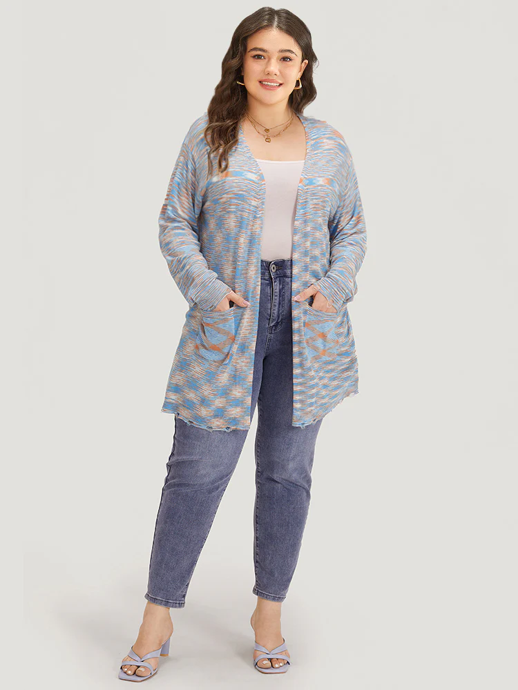 Ombre Pocket Open Front Ripped Hem Cardigan - Image 5