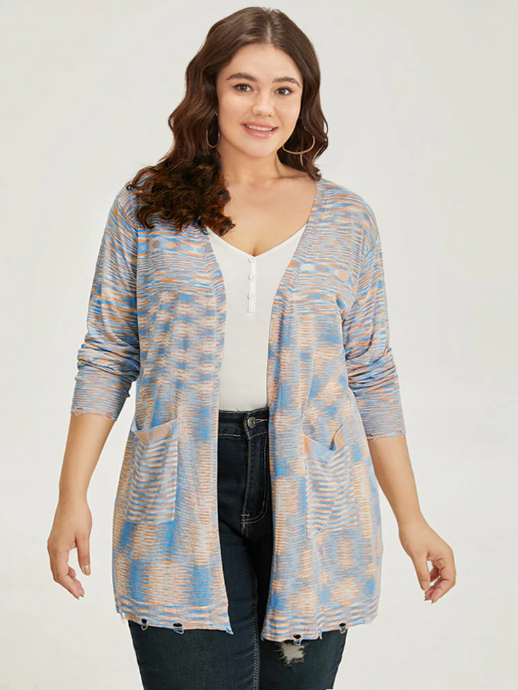Ombre Pocket Open Front Ripped Hem Cardigan - Image 6