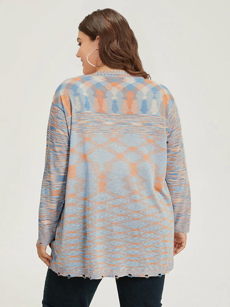 Ombre Pocket Open Front Ripped Hem Cardigan - Image 7