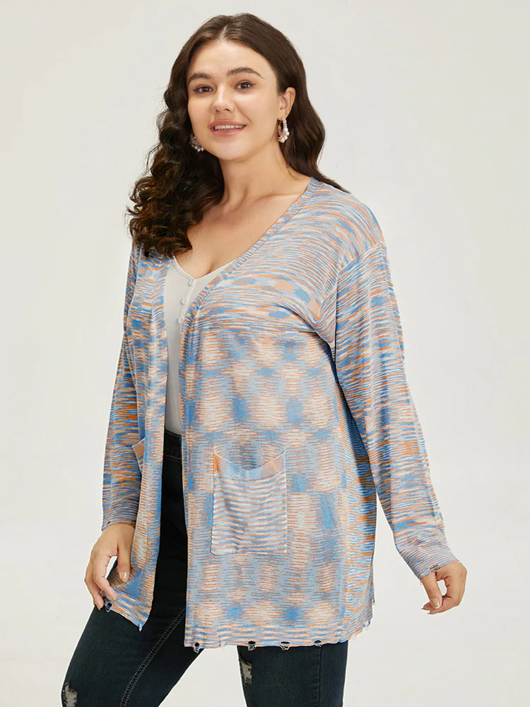 Ombre Pocket Open Front Ripped Hem Cardigan - Image 8