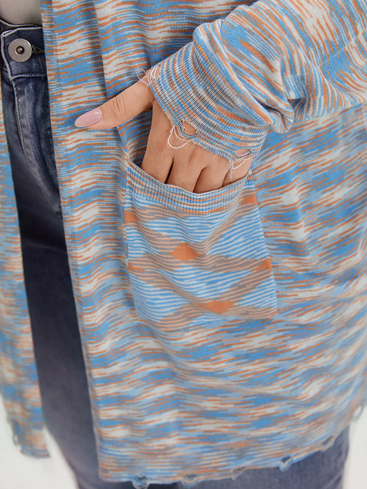 Ombre Pocket Open Front Ripped Hem Cardigan - Image 9