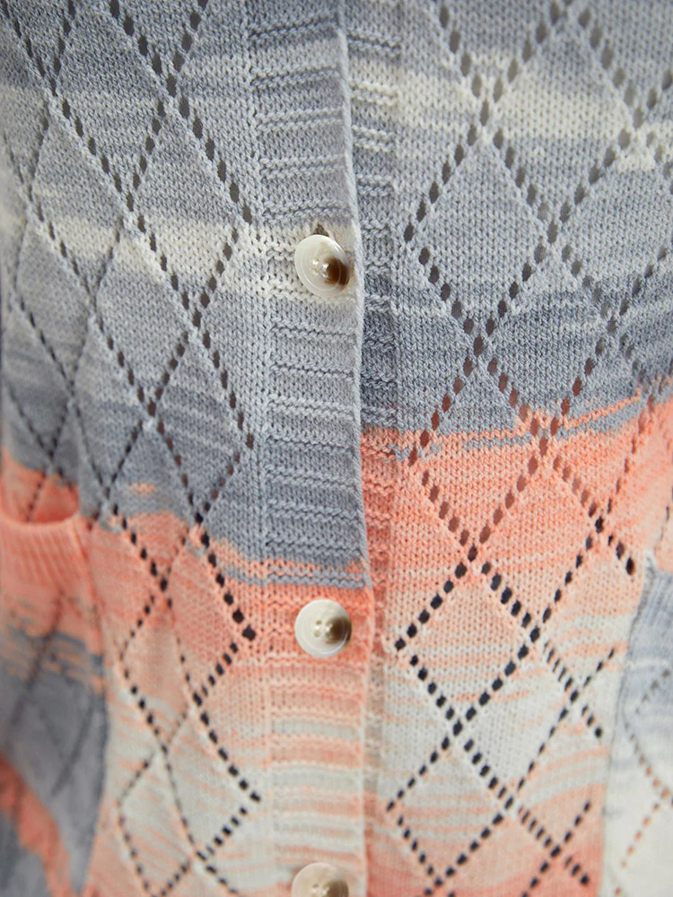 Ombre Pocket Scalloped Trim Button Down Cardigan - Image 10
