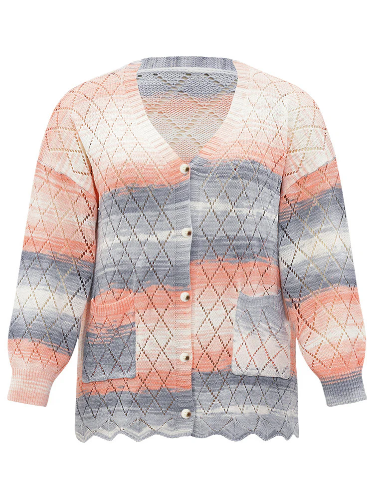 Ombre Pocket Scalloped Trim Button Down Cardigan - Image 11