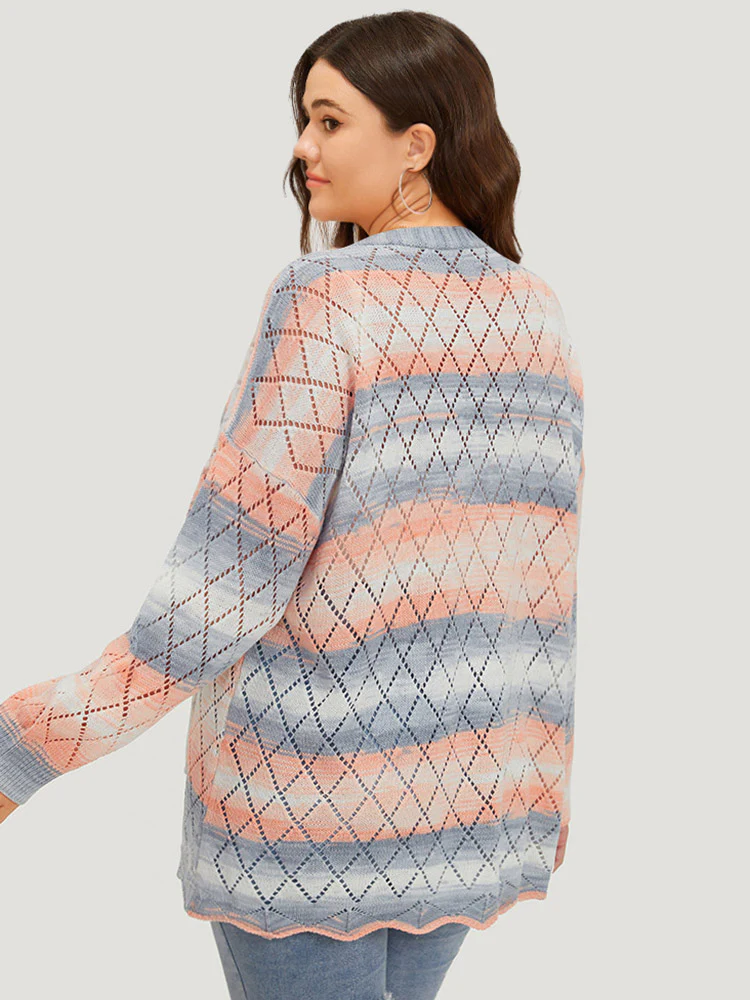 Ombre Pocket Scalloped Trim Button Down Cardigan - Image 2