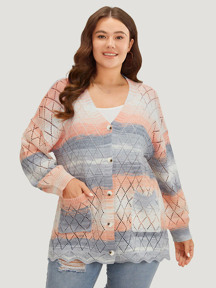 Ombre Pocket Scalloped Trim Button Down Cardigan - Image 6