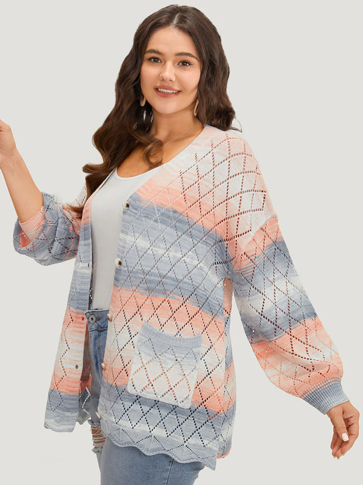 Ombre Pocket Scalloped Trim Button Down Cardigan - Image 7