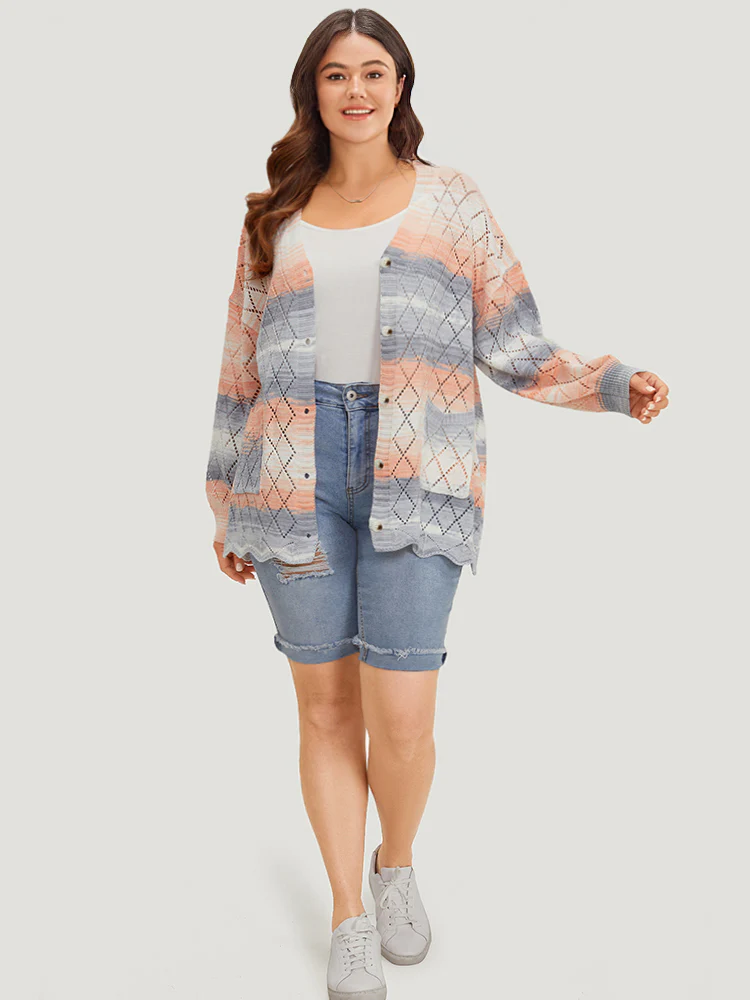 Ombre Pocket Scalloped Trim Button Down Cardigan - Image 8