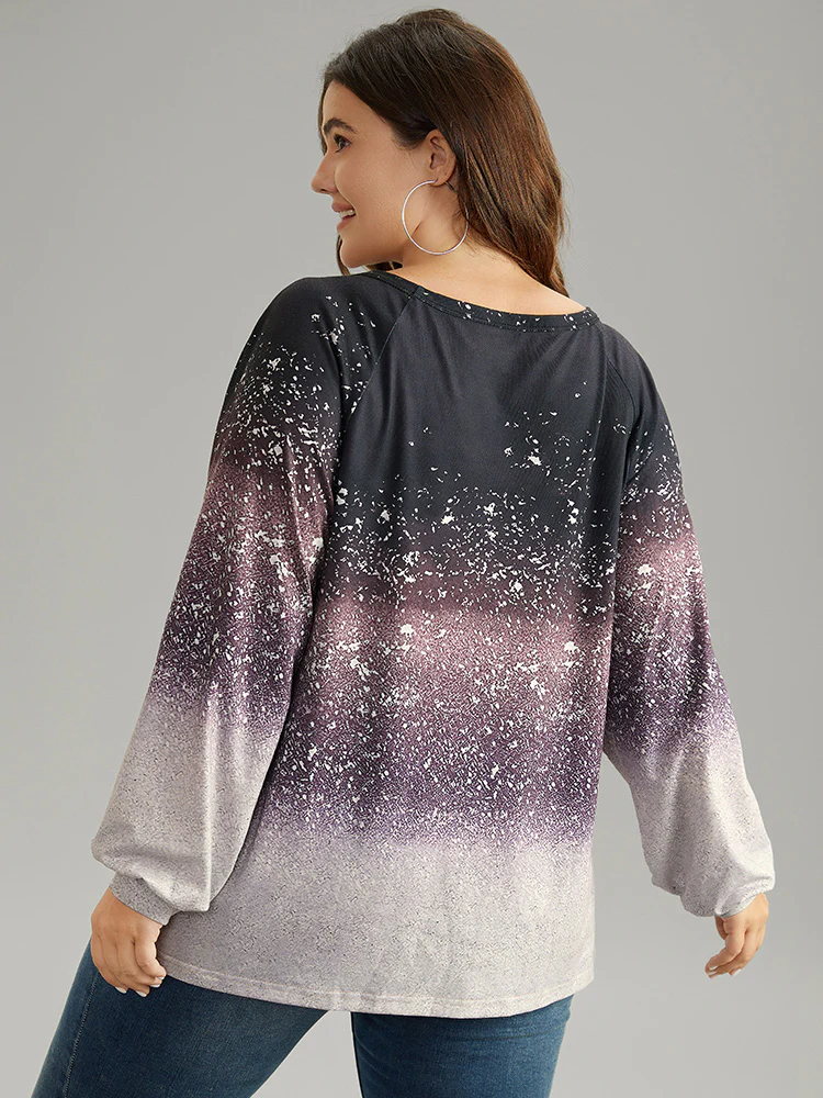 Ombre Raglan Sleeve Contrast T-shirt - Image 2