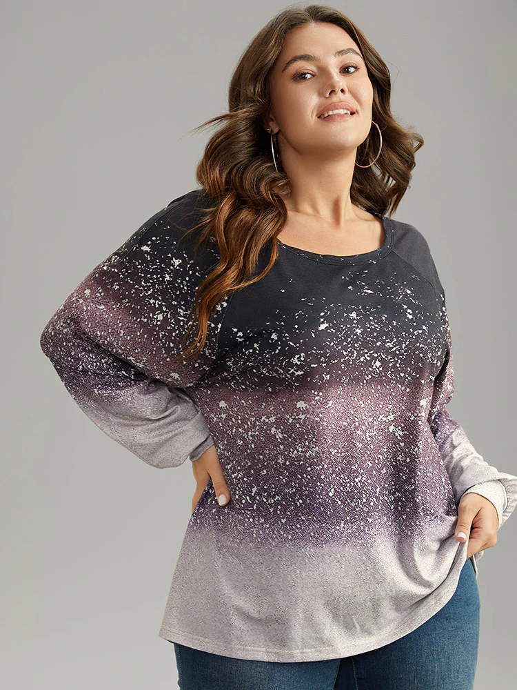 Ombre Raglan Sleeve Contrast T-shirt - Image 3