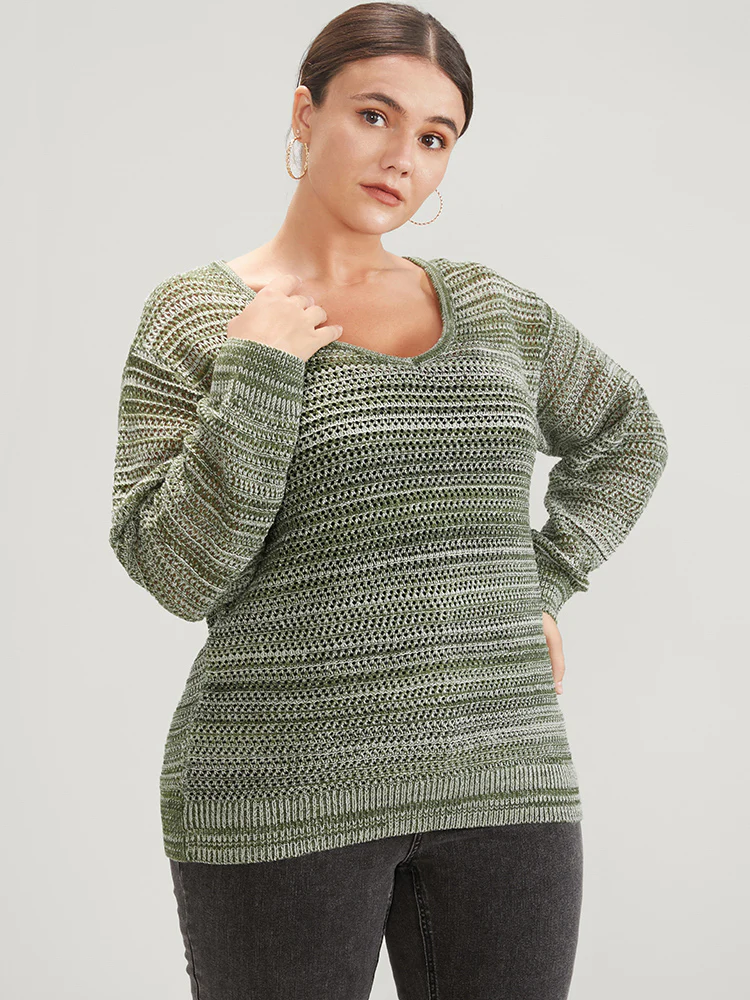 Ombre Spacedye Knit V Neck Crochet Knit Top - Image 2