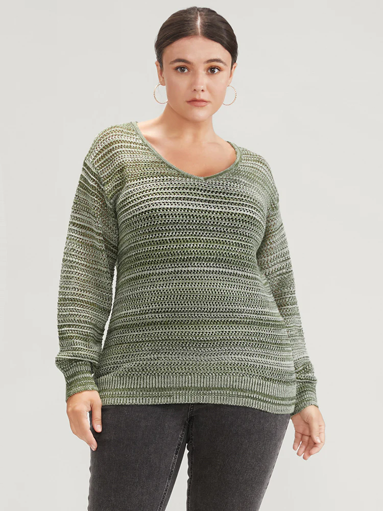 Ombre Spacedye Knit V Neck Crochet Knit Top - Image 4
