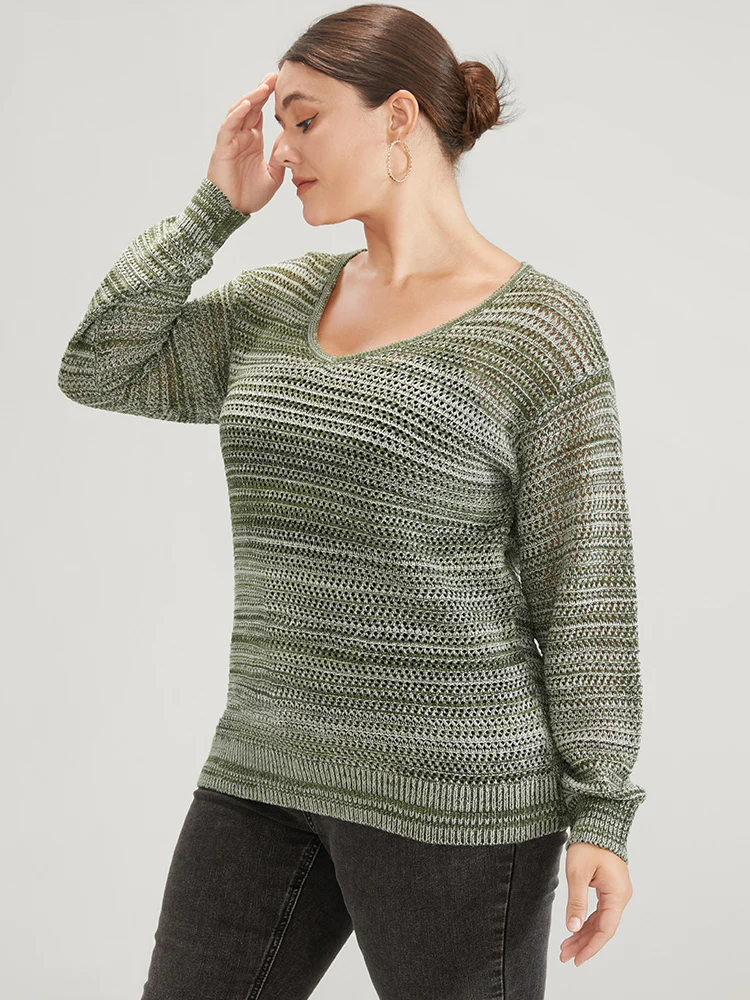Ombre Spacedye Knit V Neck Crochet Knit Top - Image 5