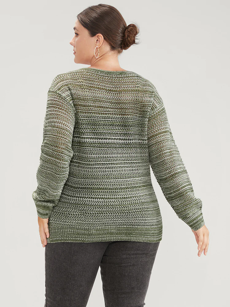 Ombre Spacedye Knit V Neck Crochet Knit Top - Image 6