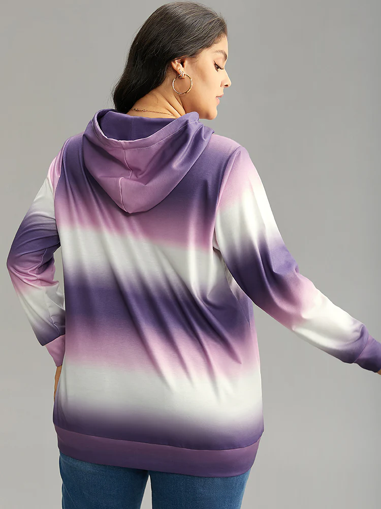 Ombre Striped Kangaroo Pocket Hooded Sweatshirt - Image 2