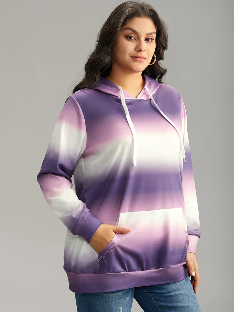 Ombre Striped Kangaroo Pocket Hooded Sweatshirt - Image 3