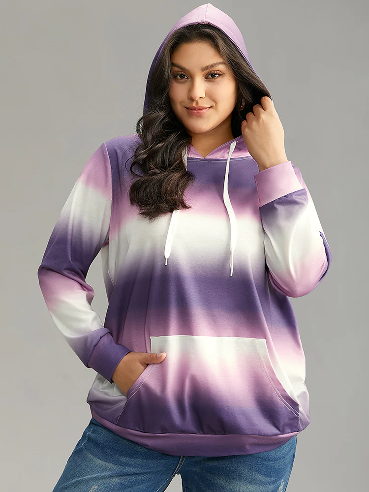 Ombre Striped Kangaroo Pocket Hooded Sweatshirt - Image 4