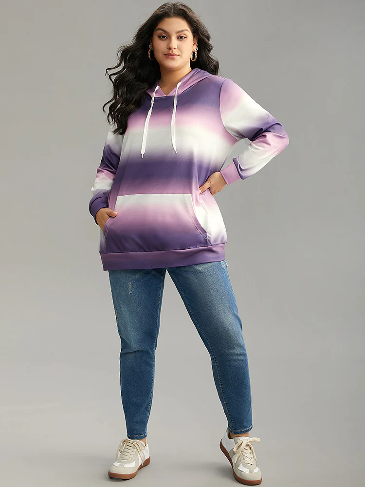 Ombre Striped Kangaroo Pocket Hooded Sweatshirt - Image 5