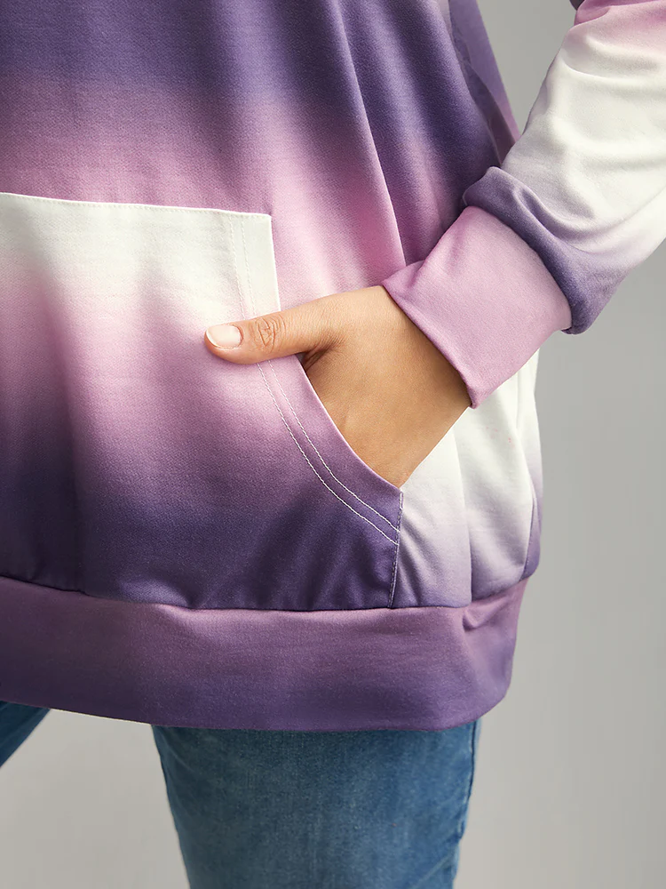 Ombre Striped Kangaroo Pocket Hooded Sweatshirt - Image 6