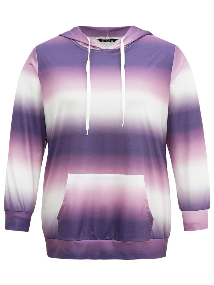 Ombre Striped Kangaroo Pocket Hooded Sweatshirt - Image 7