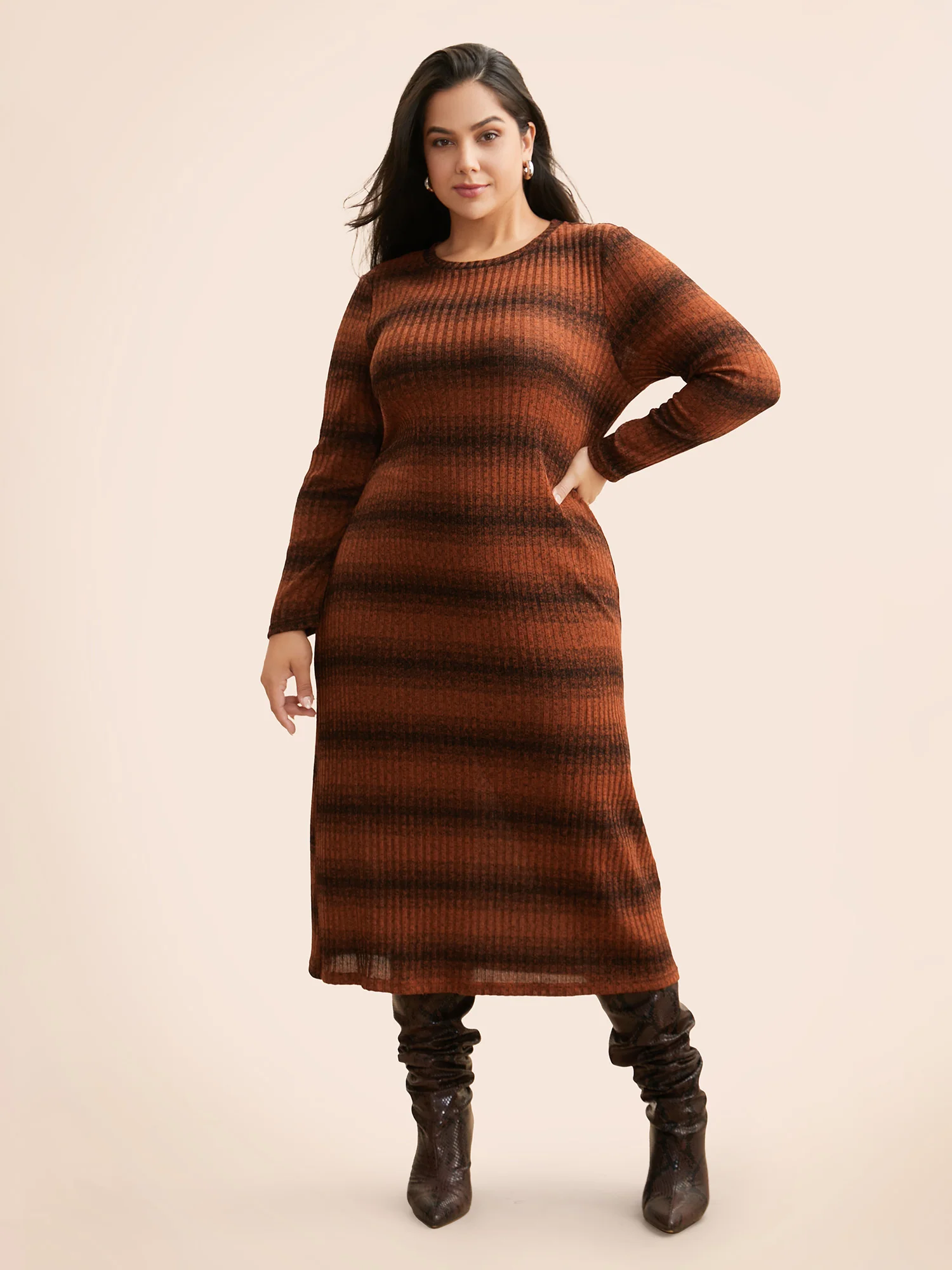 Ombre Striped Rib Knit Slim Fit Dress - Image 3