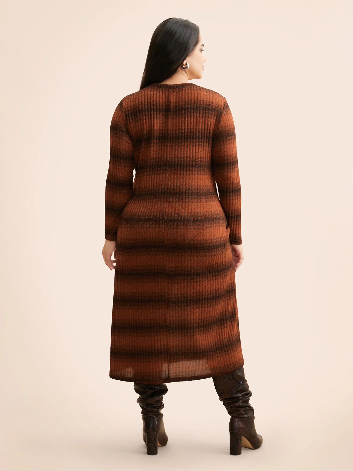 Ombre Striped Rib Knit Slim Fit Dress - Image 4