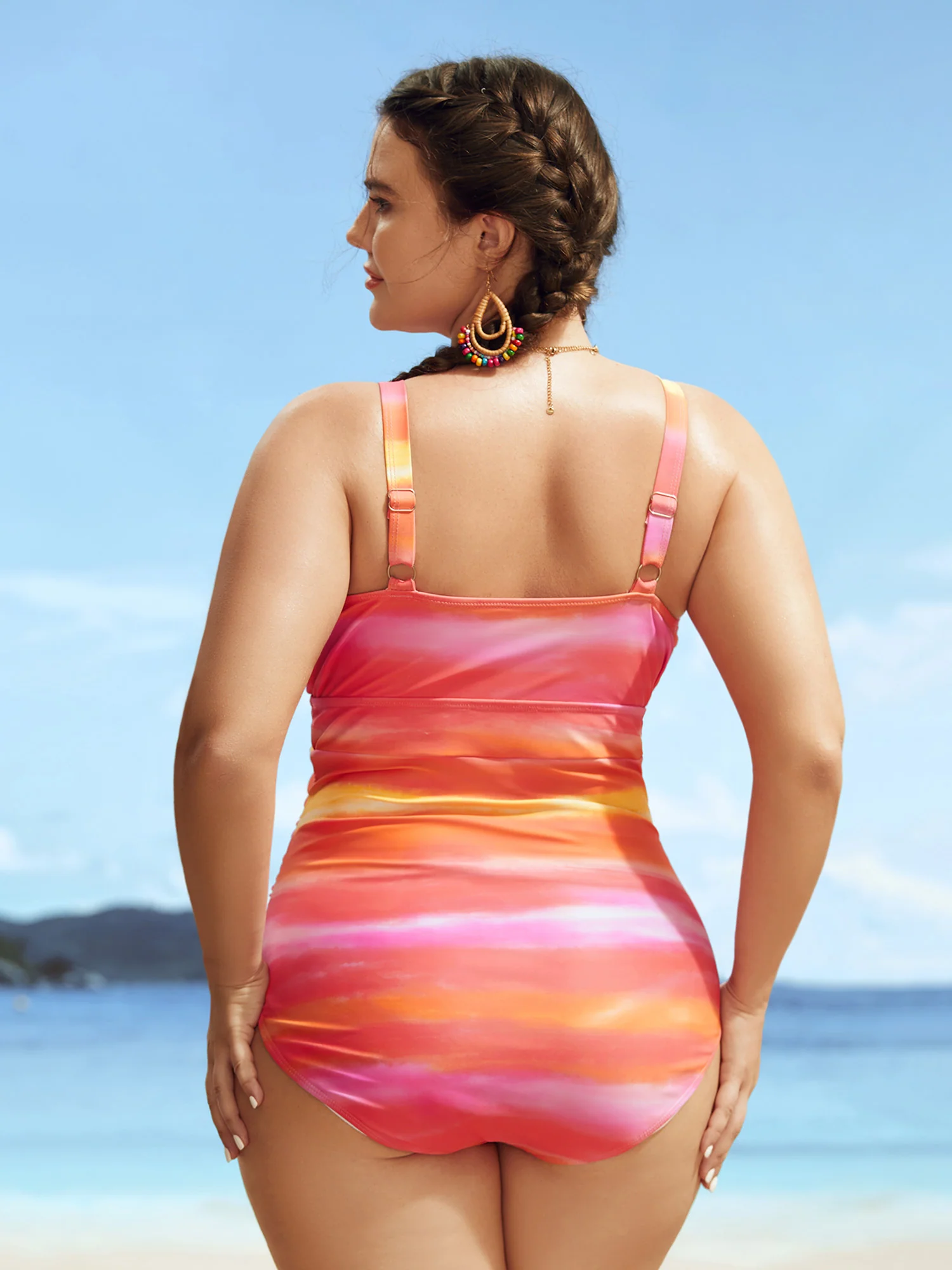 Ombre Wrap Ruffle Trim One Piece Swimsuit - Image 2