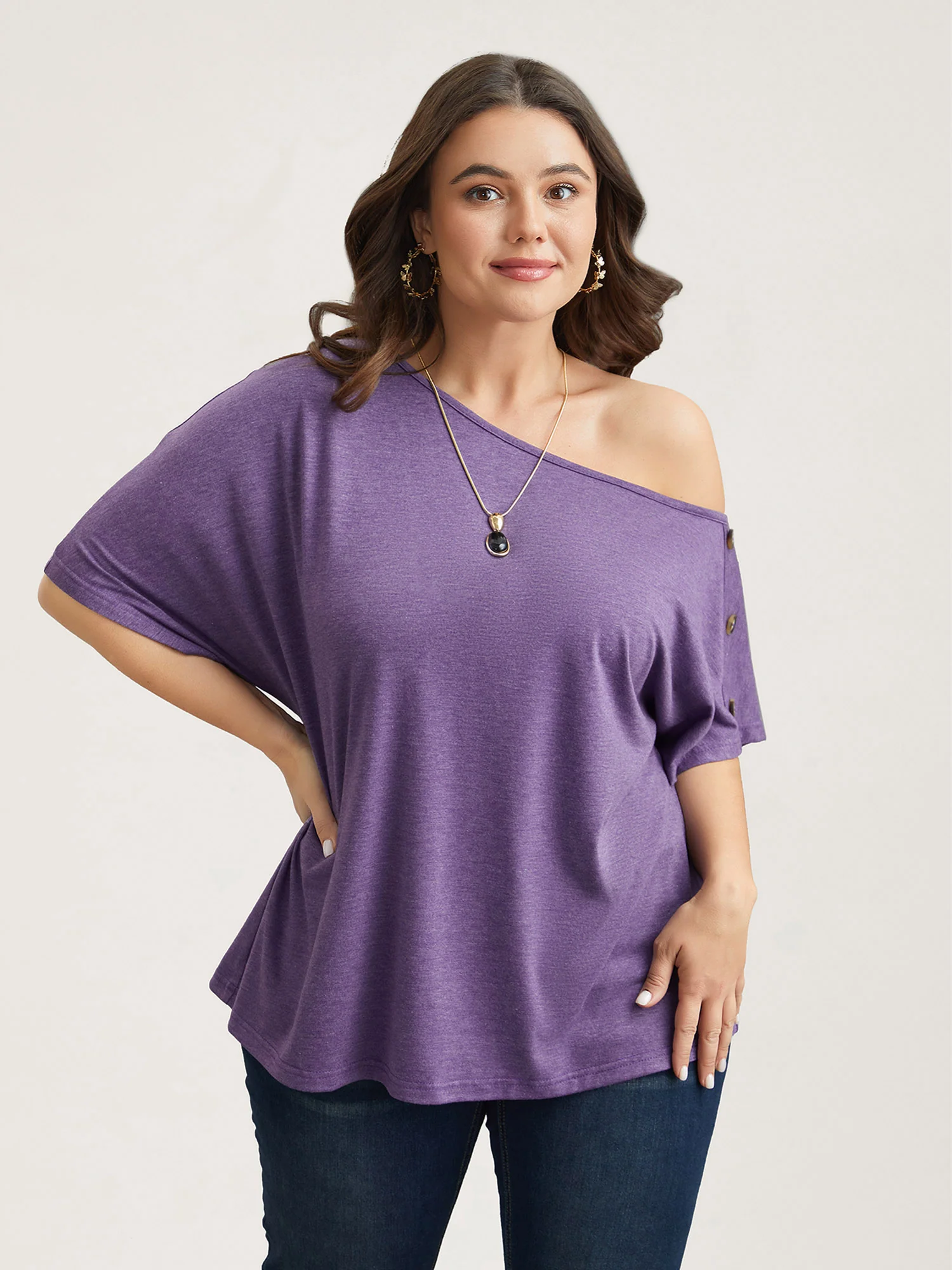 One-Shoulder Button Knit Top