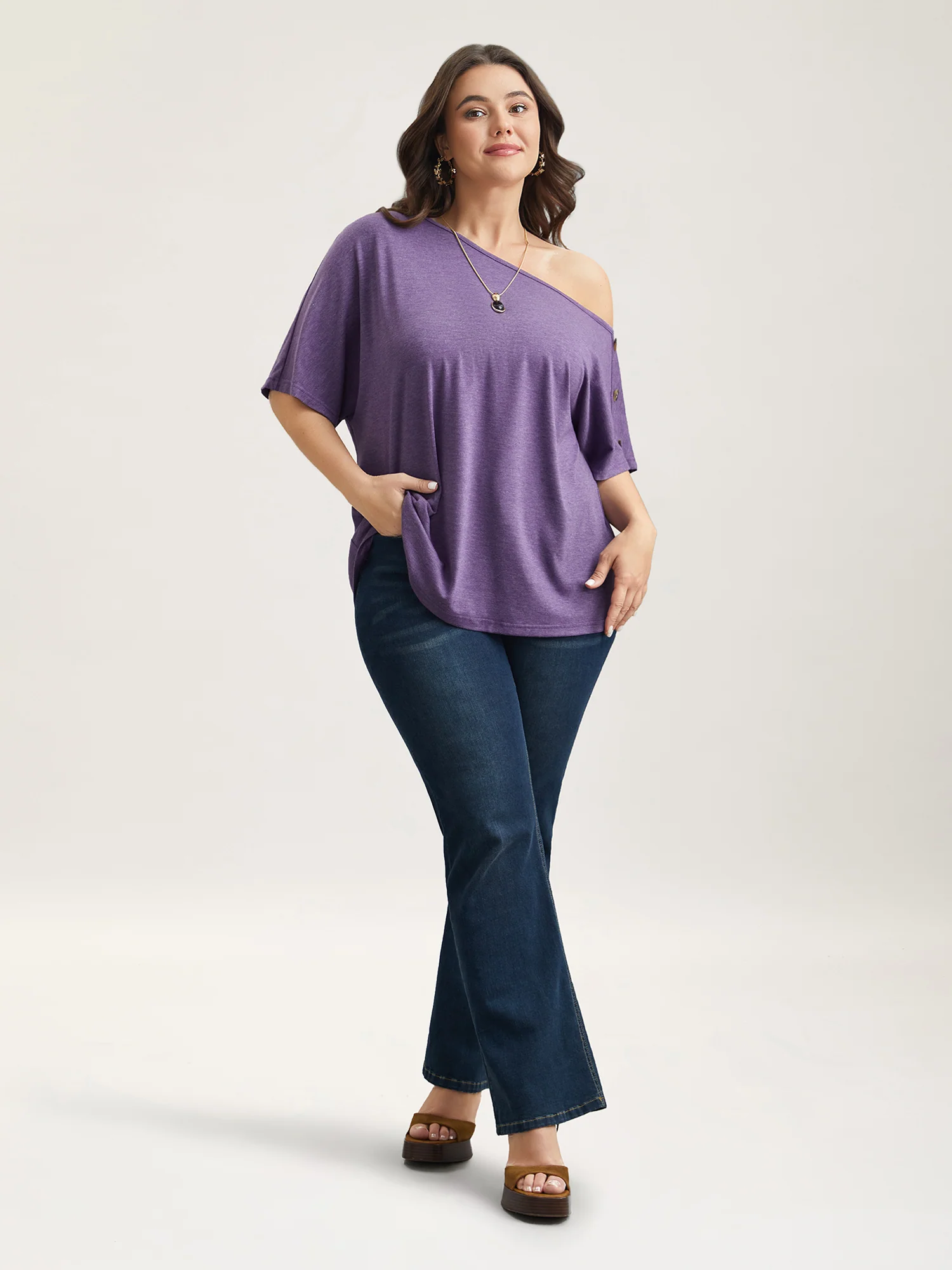 One-Shoulder Button Knit Top - Image 4